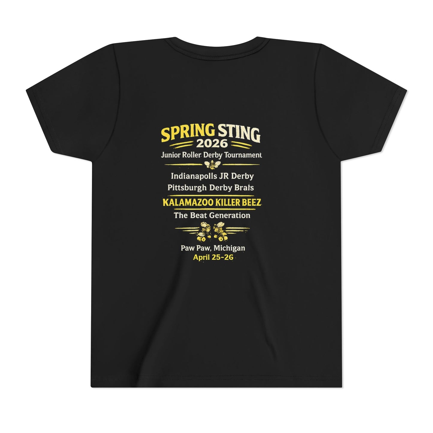 Youth Tee — Spring Sting 2026 Junior Roller Derby Kalamazoo (April 25–26)
